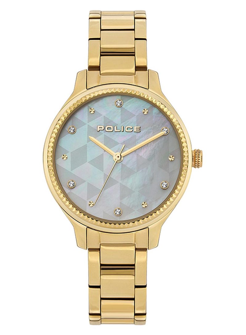 POLICE Women's Tropea White Mother-of-pearl Dial Gold Stainless Steel Bracelet Analog Watch - 34mm