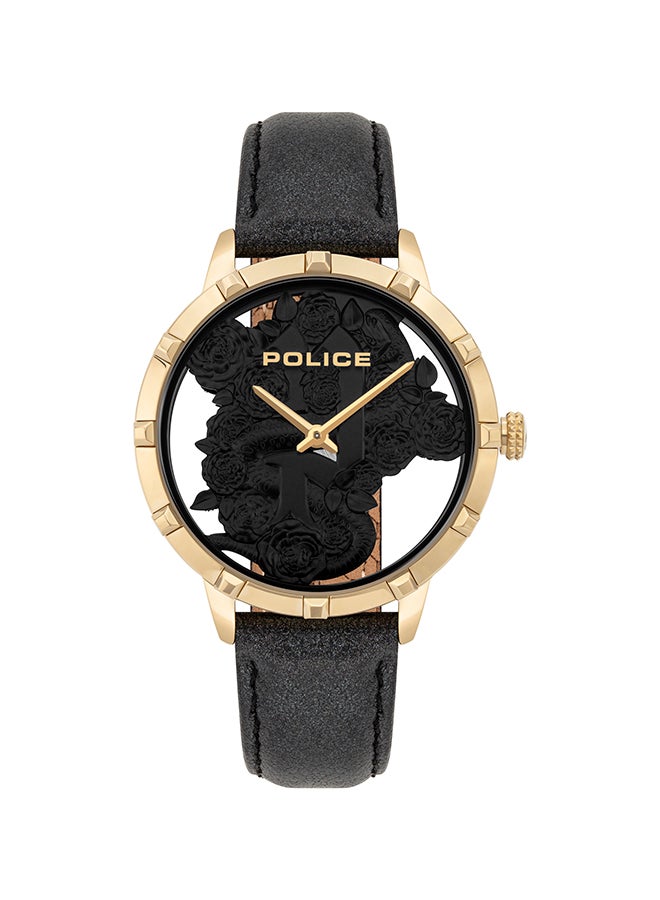 POLICE Women's Marietas Black Dial Black Leather Strap Analog Watch - 36mm