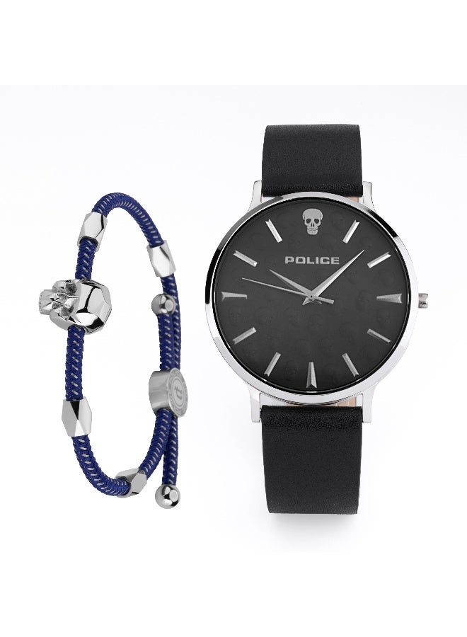 POLICE Men's Helix Black Dial Black Leather Strap Analog Watch - 44mm