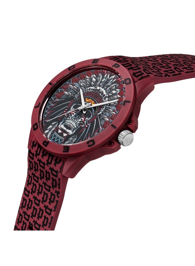 POLICE Sketch Unisex Red Dial Red Silicone Strap Analog Watch - 40.7mm - Image 2