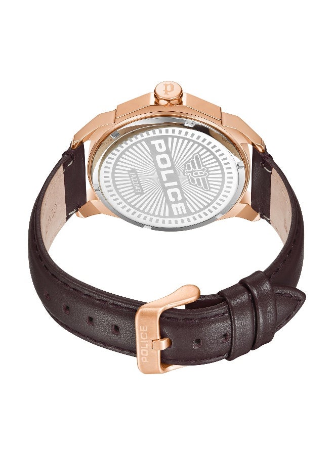 بوليس ساعة أنالوج برباط جلد بني بقرص بني من لاويكا - 46 مم - Image 3