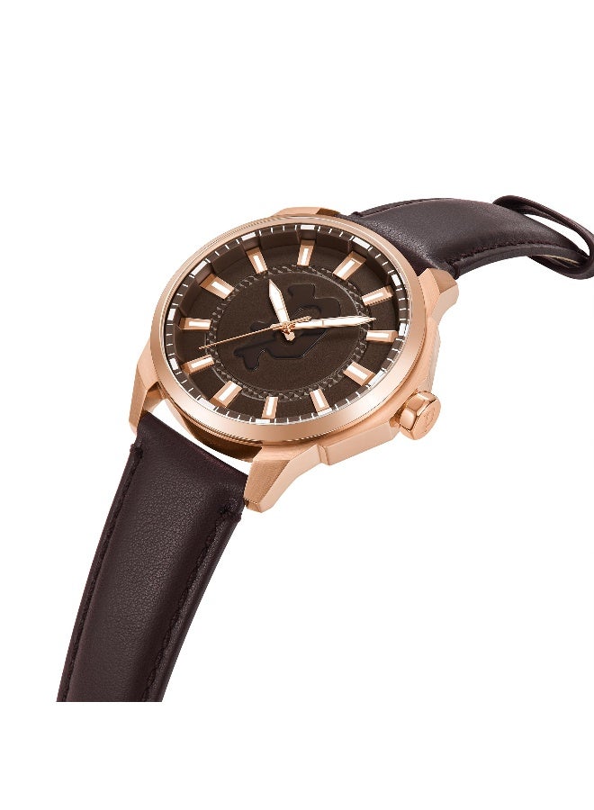 بوليس ساعة أنالوج برباط جلد بني بقرص بني من لاويكا - 46 مم - Image 2