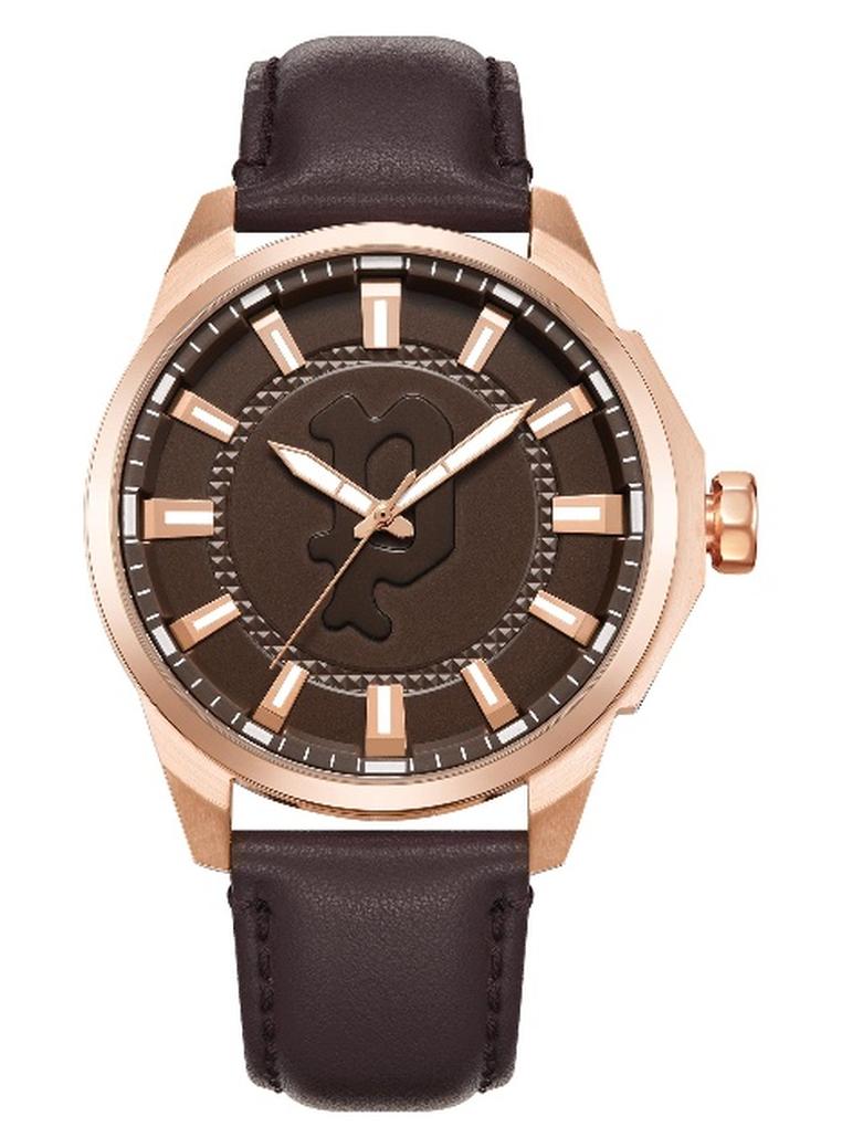 بوليس ساعة أنالوج برباط جلد بني بقرص بني من لاويكا - 46 مم - Image 1