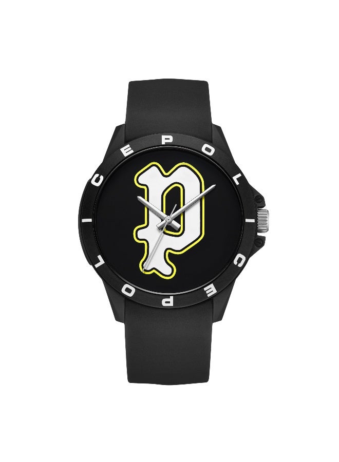 POLICE Sketch Unisex Black Dial Black Silicone Strap Analog Watch - 40mm - Image 1