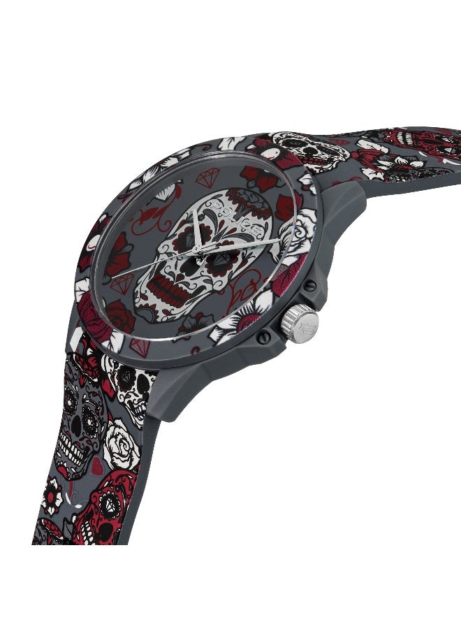 بوليس ساعة أنالوج للرجال والنساء من سكتش بقرص رمادي وحزام سيليكون رمادي - 40.7 مم - Image 2