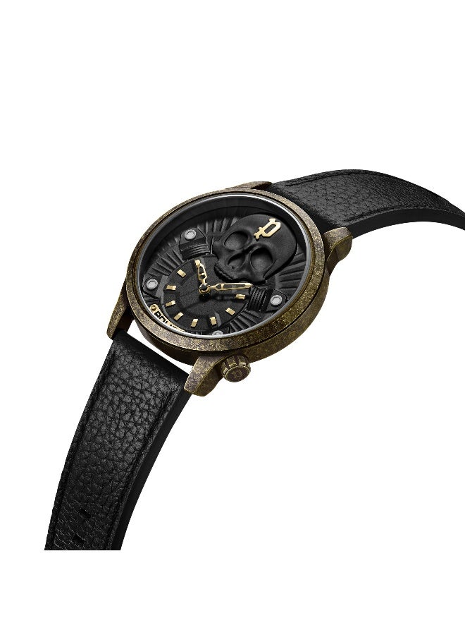 بوليس ساعة أنالوج بحزام جلد أسود بقرص أسود - 44 مم - Image 2