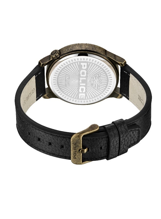بوليس ساعة أنالوج بحزام جلد أسود بقرص أسود - 44 مم - Image 3