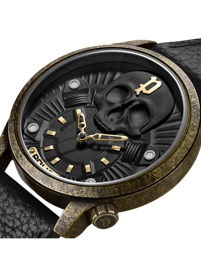 بوليس ساعة أنالوج بحزام جلد أسود بقرص أسود - 44 مم - Image 4