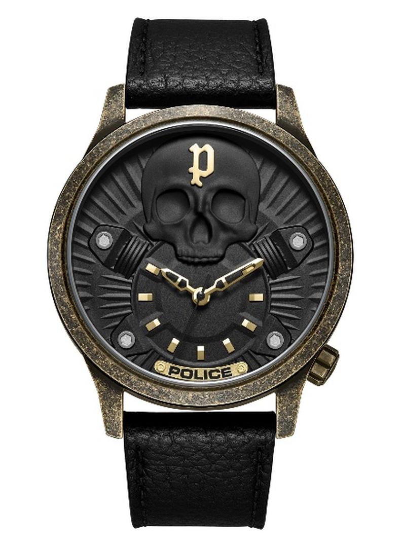 بوليس ساعة أنالوج بحزام جلد أسود بقرص أسود - 44 مم - Image 1