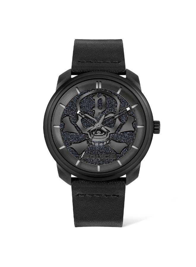 POLICE Men's Bleder Black Dial Black Leather Strap Analog Watch for Men - 44mm - Image 1