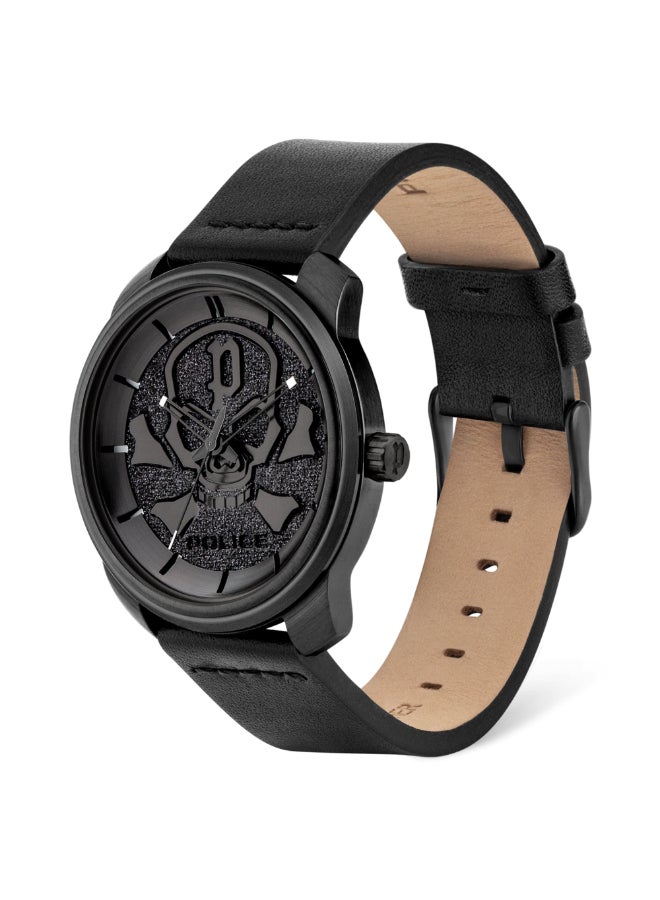 POLICE Men's Bleder Black Dial Black Leather Strap Analog Watch for Men - 44mm - Image 2