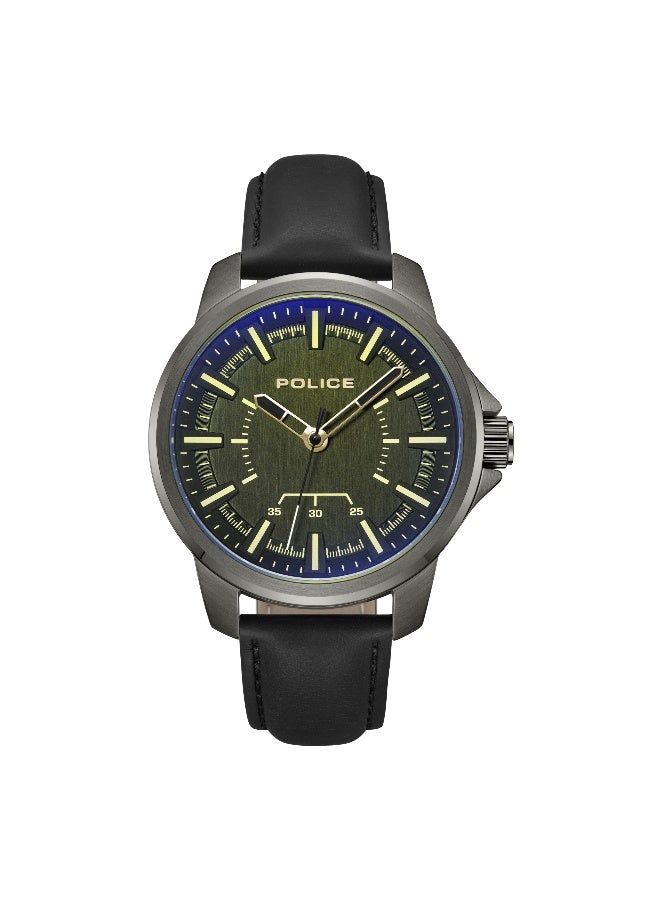 بوليس ساعة أنالوج مينسور بقرص أسود وحزام جلد أسود - 44 مم - Image 1