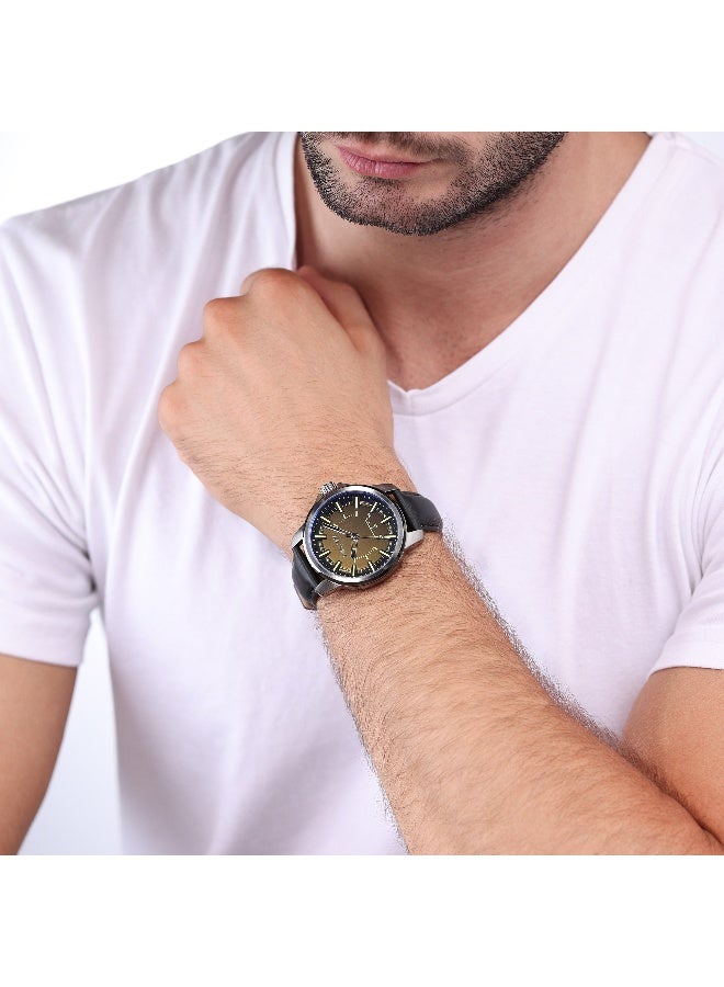 بوليس ساعة أنالوج مينسور بقرص أسود وحزام جلد أسود - 44 مم - Image 5