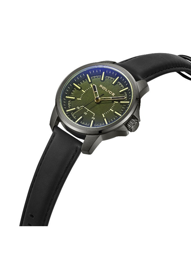 بوليس ساعة أنالوج مينسور بقرص أسود وحزام جلد أسود - 44 مم - Image 2