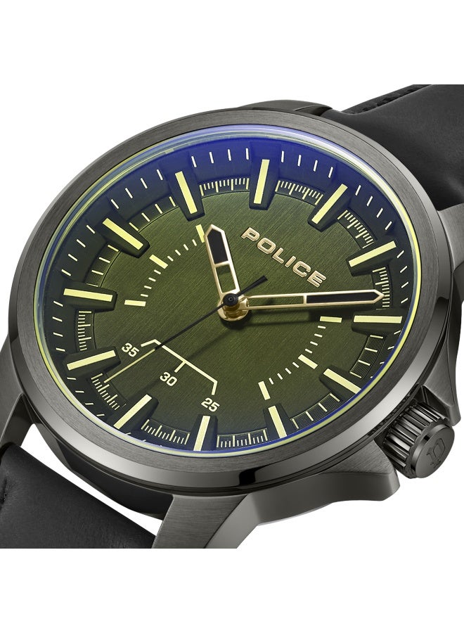 بوليس ساعة أنالوج مينسور بقرص أسود وحزام جلد أسود - 44 مم - Image 3