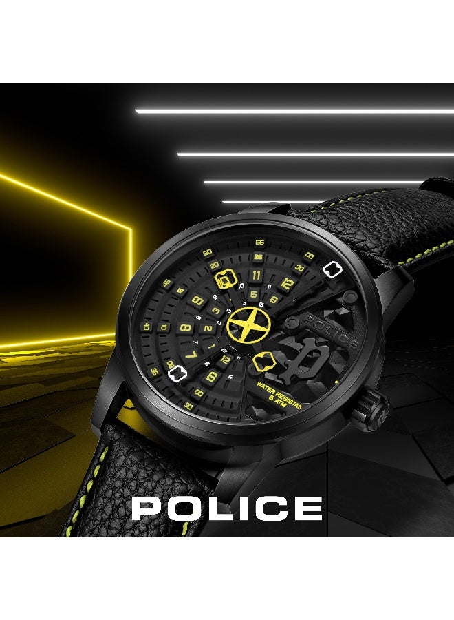 POLICE Men's Avondale Grey Dial Black Leather Strap Analog Watch - 46mm - Image 1