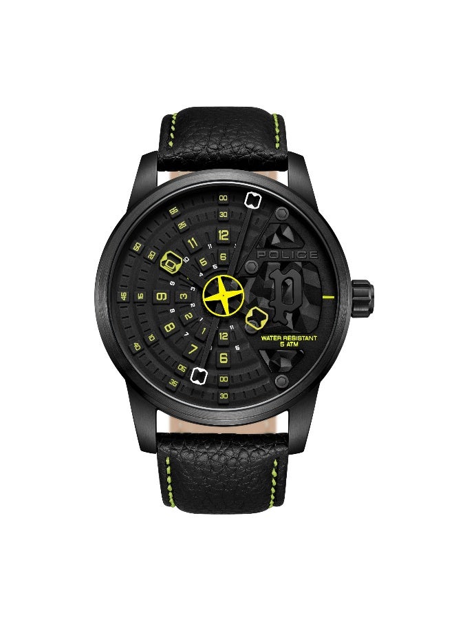 POLICE Men's Avondale Grey Dial Black Leather Strap Analog Watch - 46mm - Image 2