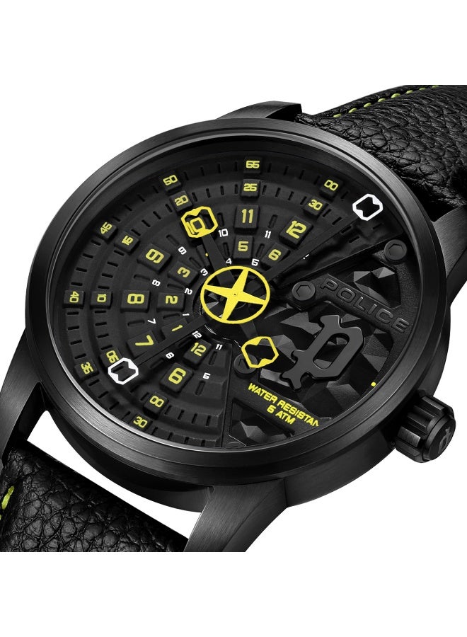 POLICE Men's Avondale Grey Dial Black Leather Strap Analog Watch - 46mm - Image 5