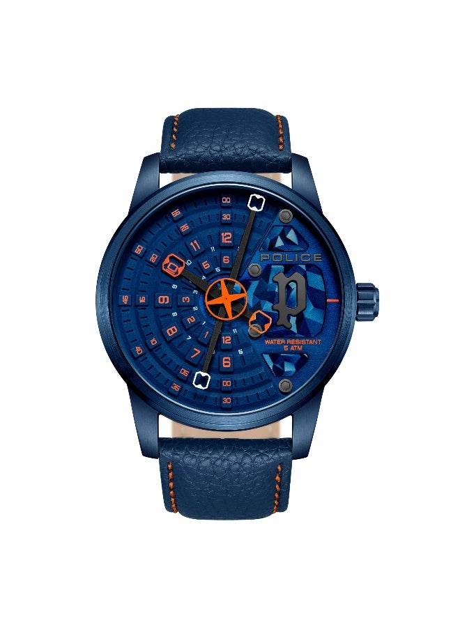 POLICE Men's Avondale Blue Dial Blue Leather Strap Analog Watch - 46mm - Image 1