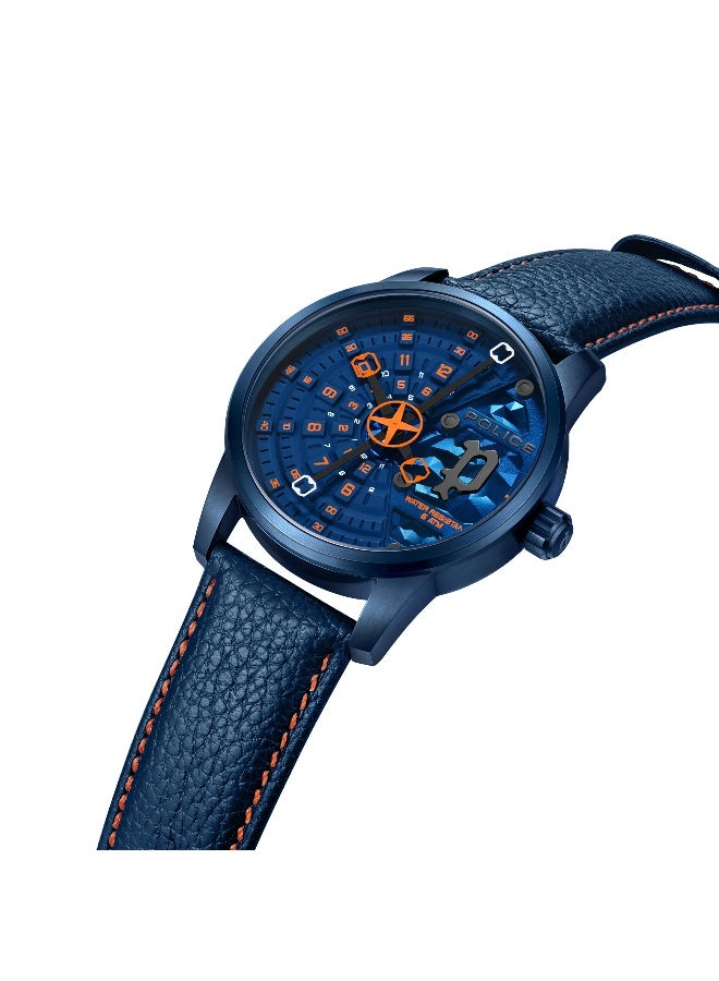 POLICE Men's Avondale Blue Dial Blue Leather Strap Analog Watch - 46mm - Image 2