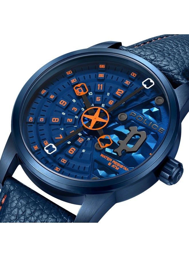 POLICE Men's Avondale Blue Dial Blue Leather Strap Analog Watch - 46mm - Image 4