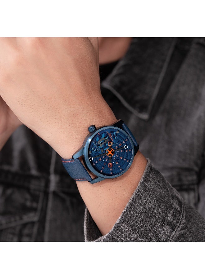 POLICE Men's Avondale Blue Dial Blue Leather Strap Analog Watch - 46mm - Image 5