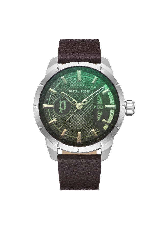 بوليس ساعة أنالوج نايست بقرص أسود وحزام جلد بني - 45 مم - Image 1