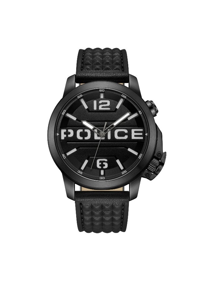 POLICE Men's Automated Black Dial Black Leather Strap Analog-Digital Watch - 44mm - Image 1