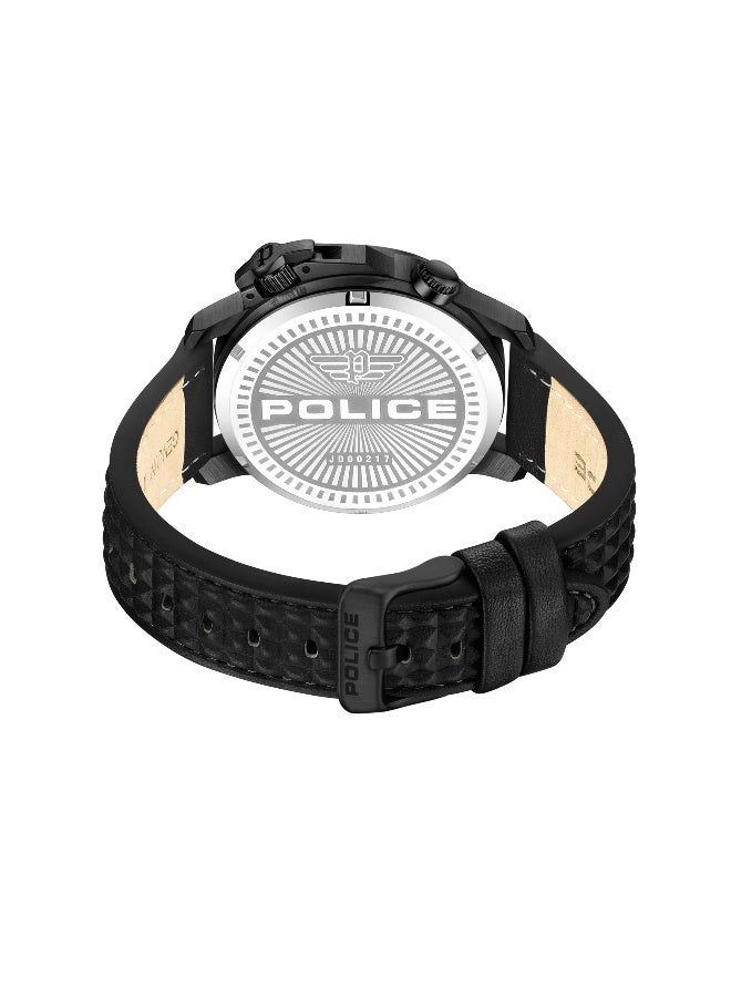 POLICE Men's Automated Black Dial Black Leather Strap Analog-Digital Watch - 44mm - Image 3