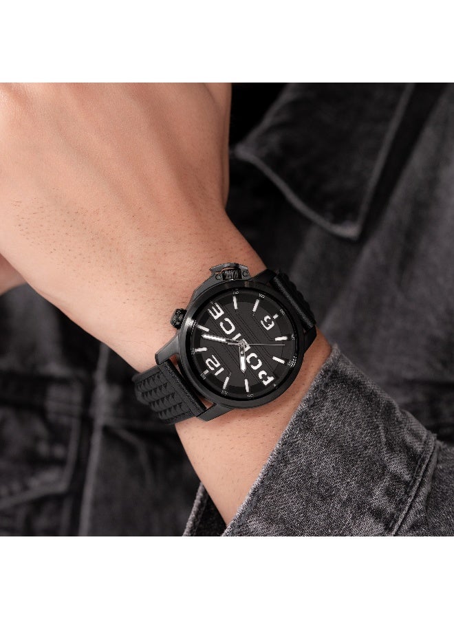 POLICE Men's Automated Black Dial Black Leather Strap Analog-Digital Watch - 44mm - Image 5