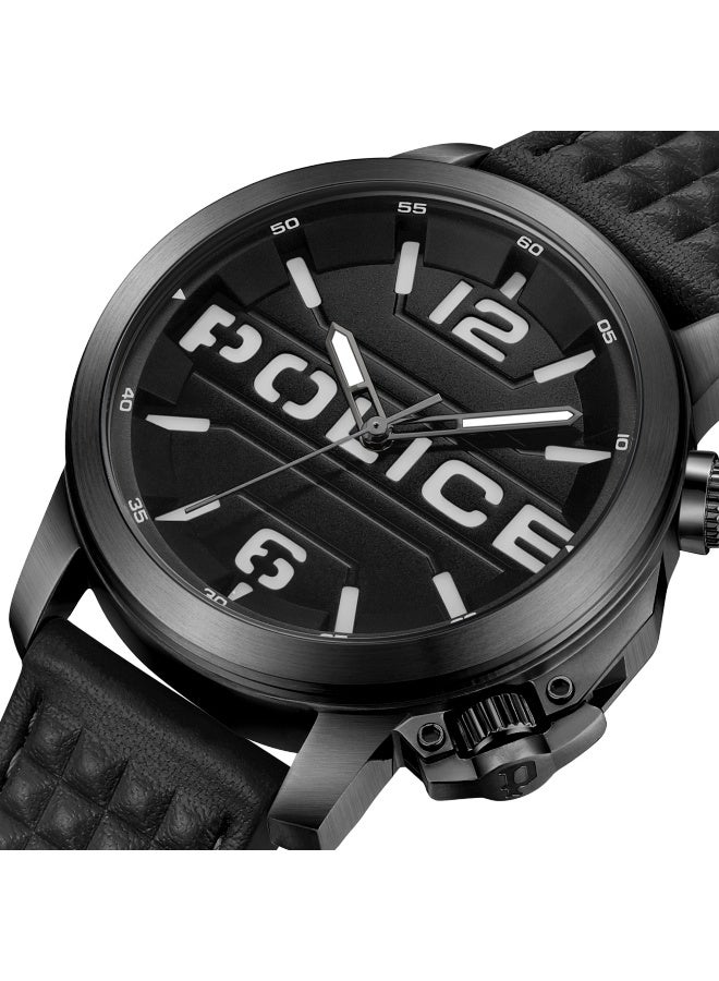 POLICE Men's Automated Black Dial Black Leather Strap Analog-Digital Watch - 44mm - Image 4