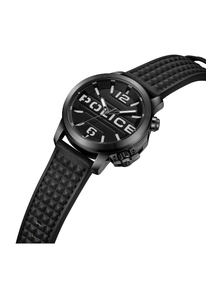 POLICE Men's Automated Black Dial Black Leather Strap Analog-Digital Watch - 44mm - Image 2
