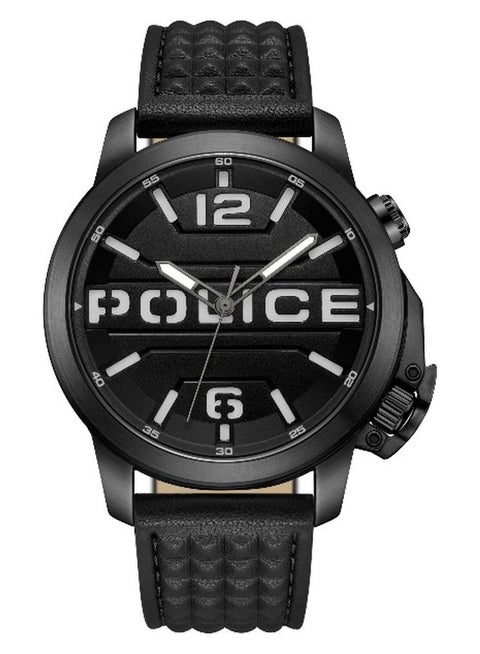 Men's Automated Black Dial Black Leather Strap Analog-Digital Watch - 44mm