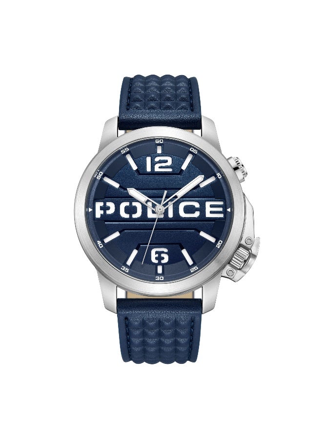 POLICE Men's Automated Blue Dial Blue Leather Strap Analog-Digital Watch - 44mm - Image 1