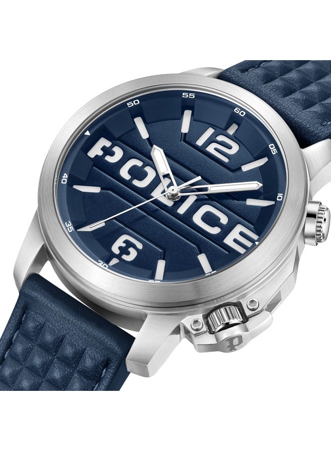 POLICE Men's Automated Blue Dial Blue Leather Strap Analog-Digital Watch - 44mm - Image 4