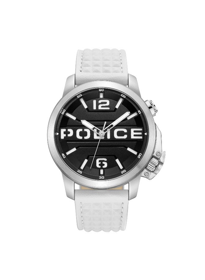POLICE Men's Automated Black Dial White Leather Strap Analog-Digital Watch - 44mm - Image 1