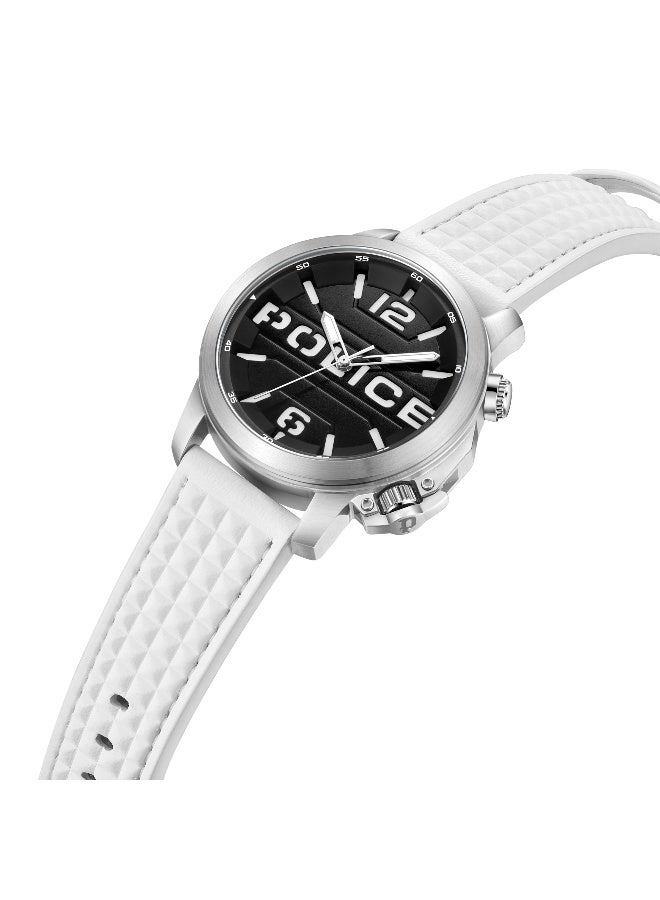 POLICE Men's Automated Black Dial White Leather Strap Analog-Digital Watch - 44mm - Image 2