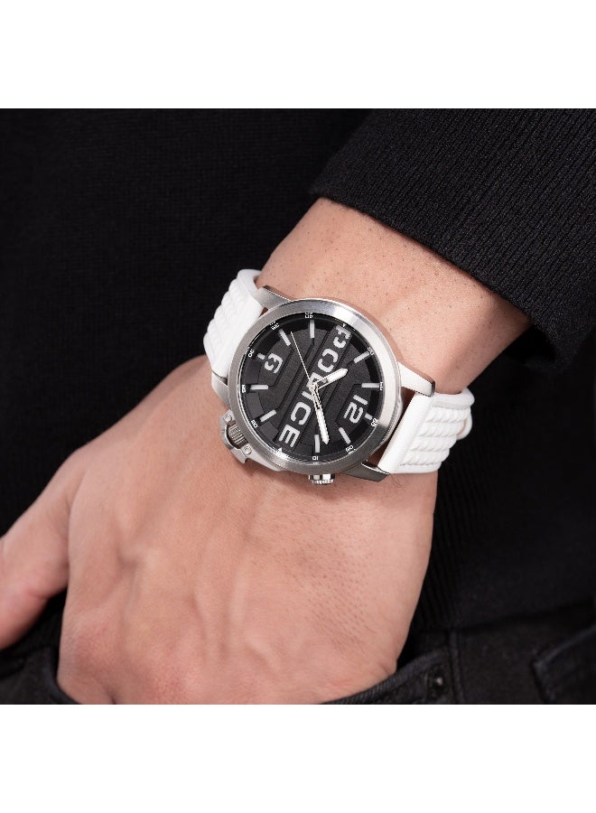 POLICE Men's Automated Black Dial White Leather Strap Analog-Digital Watch - 44mm - Image 5