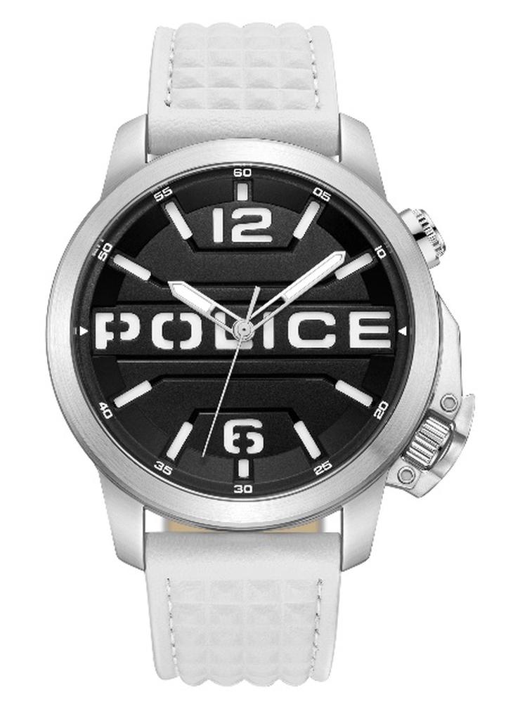POLICE Men's Automated Black Dial White Leather Strap Analog-Digital Watch - 44mm - Image 1