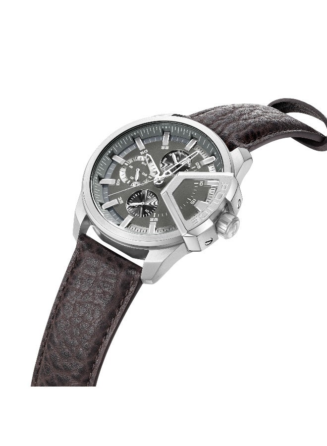 POLICE Men's Underlined Grey Dial Brown Leather Strap Multifunction Watch - 46mm - Image 2