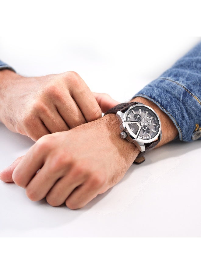 POLICE Men's Underlined Grey Dial Brown Leather Strap Multifunction Watch - 46mm - Image 5