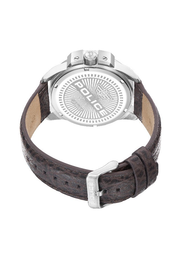 POLICE Men's Underlined Grey Dial Brown Leather Strap Multifunction Watch - 46mm - Image 4
