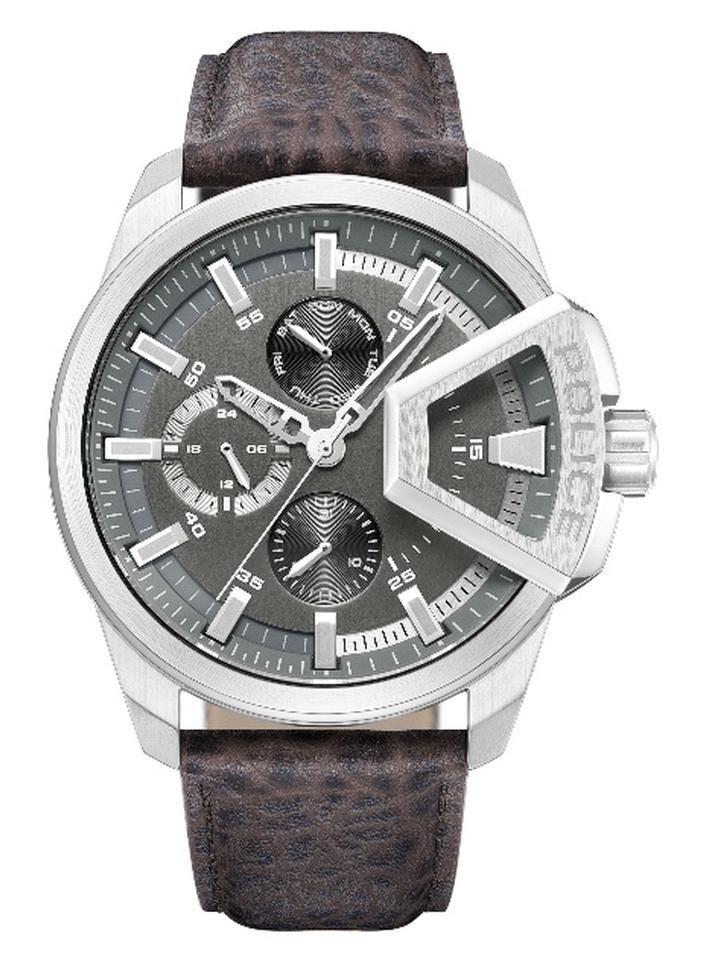 POLICE Men's Underlined Grey Dial Brown Leather Strap Multifunction Watch - 46mm - Image 1