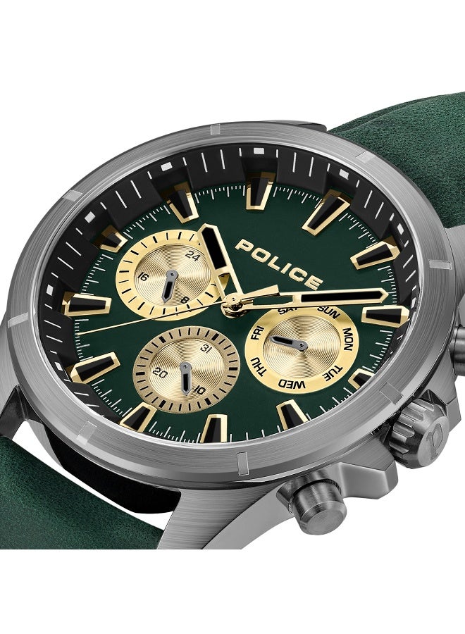 POLICE Men's Malawi Green Dial Green Leather Strap Multifunction Watch - 45mm - Image 3