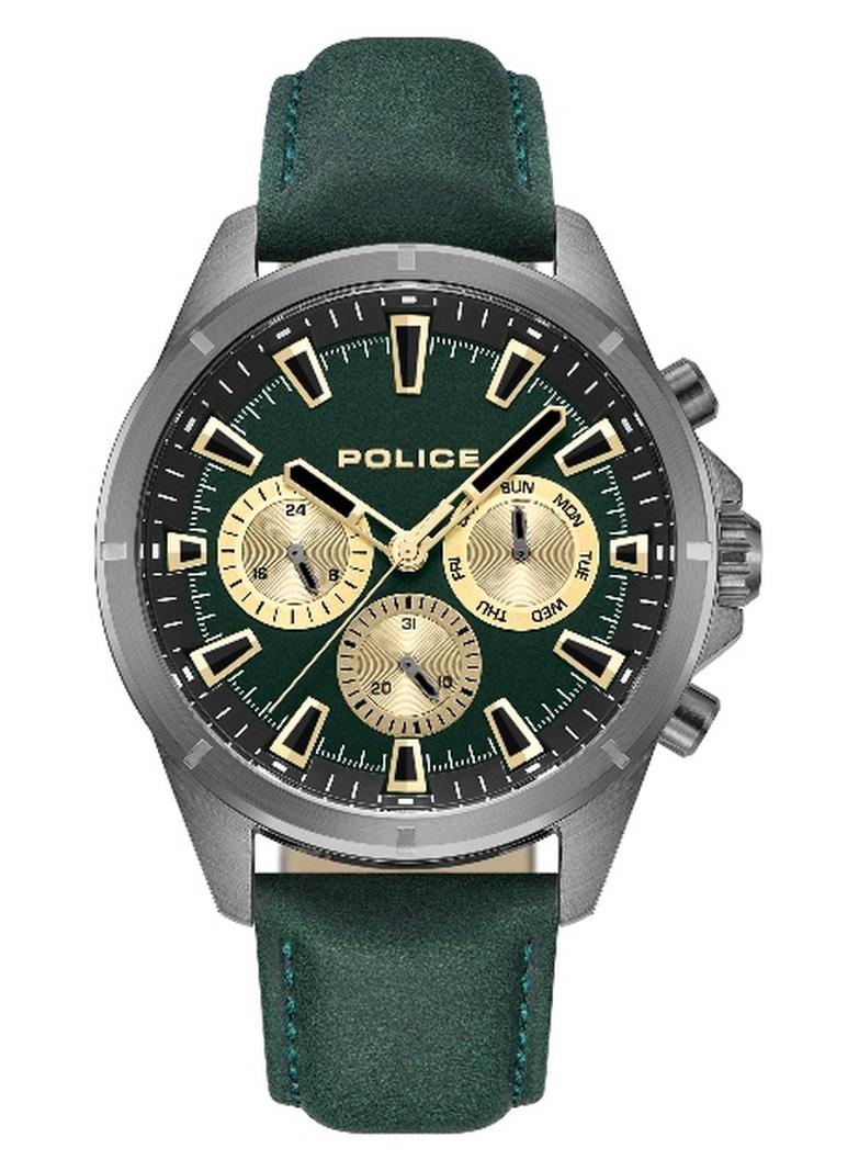POLICE Men's Malawi Green Dial Green Leather Strap Multifunction Watch - 45mm - Image 1