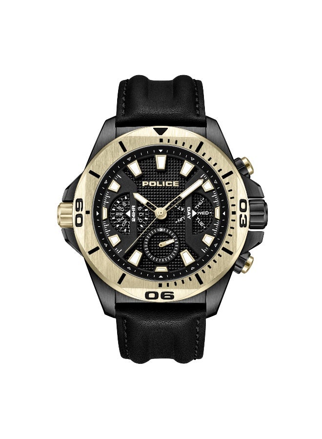 بوليس ساعة متعددة الوظائف بقرص أسود كهربائي وحزام جلد أسود - 46 مم - Image 1