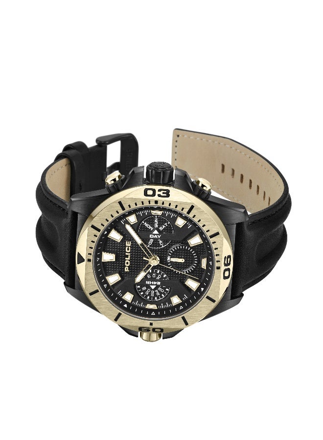 بوليس ساعة متعددة الوظائف بقرص أسود كهربائي وحزام جلد أسود - 46 مم - Image 4
