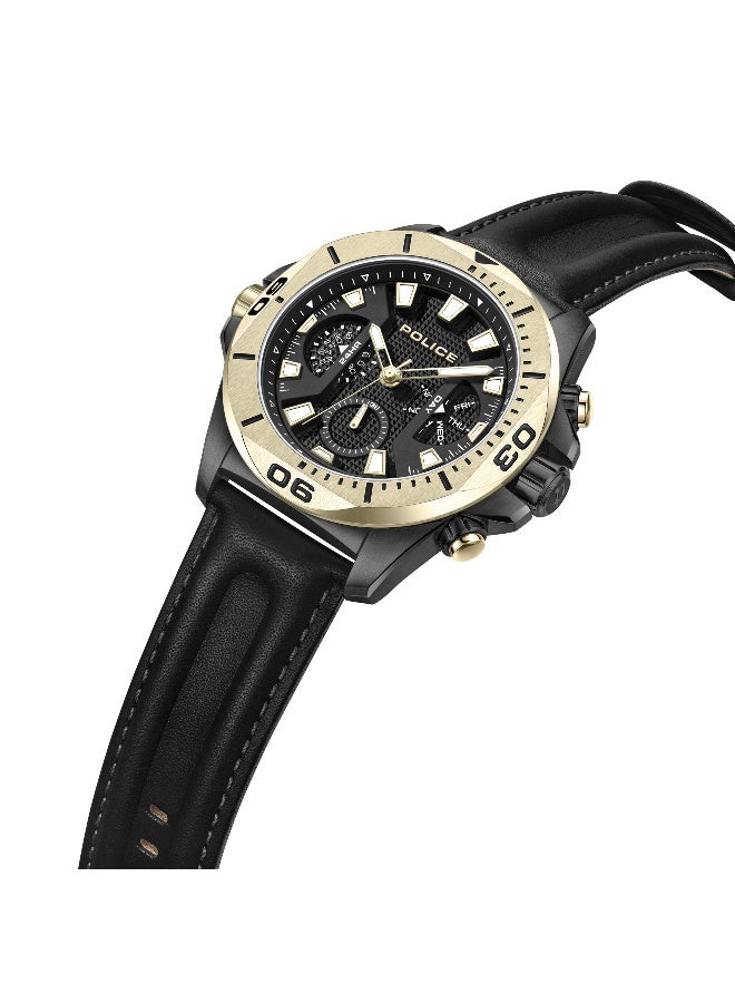 بوليس ساعة متعددة الوظائف بقرص أسود كهربائي وحزام جلد أسود - 46 مم - Image 2