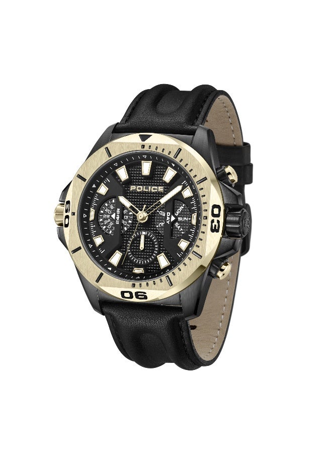 بوليس ساعة متعددة الوظائف بقرص أسود كهربائي وحزام جلد أسود - 46 مم - Image 5