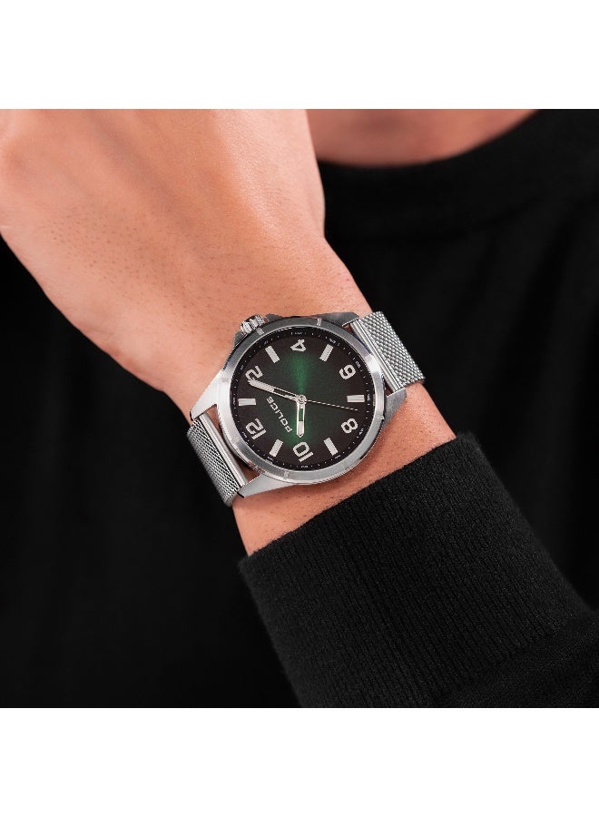 بوليس ساعة أنالوج بربارا بقرص أخضر وسوار من الفولاذ المقاوم للصدأ - 45 مم - Image 5